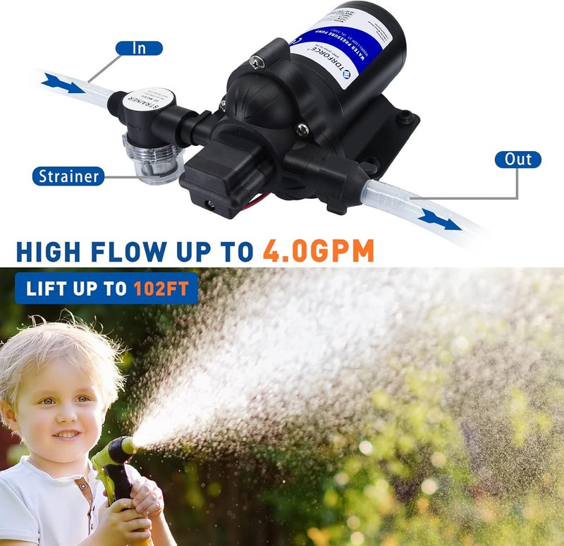 TDRFORCE مضخة مياه عذبة دائرية 110 فولت 4 جالون في الدقيقة مضخة تعزيز ضغط 45 PSI مضخة نقل ذاتية التحضير عند الطلب مضخة مياه غشاء مضخة غسيل مضخة مياه خطية لخرطوم الحديقة...  - Image 5